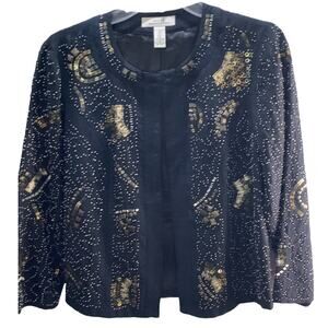 Chico’s Gold Black Lined Bead and Sequin Jacket Blazer Size 0 Medium